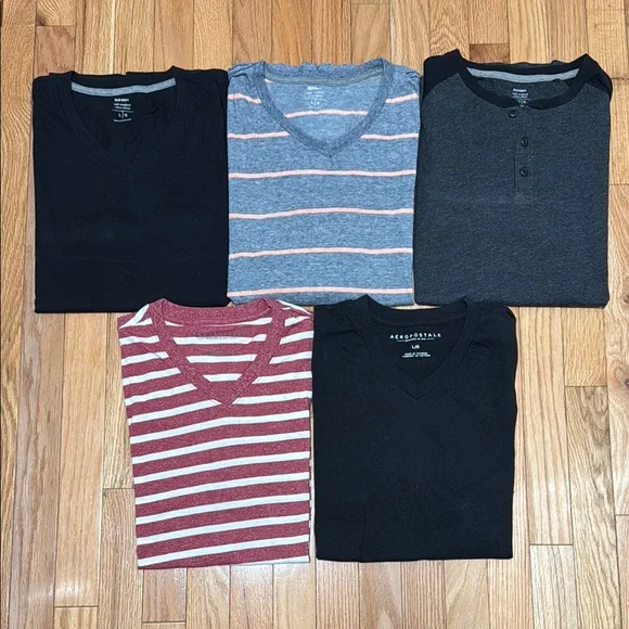 Assorted Men's T-Shirts - Black, Gray, Red Stripes - Picture 1 of 6